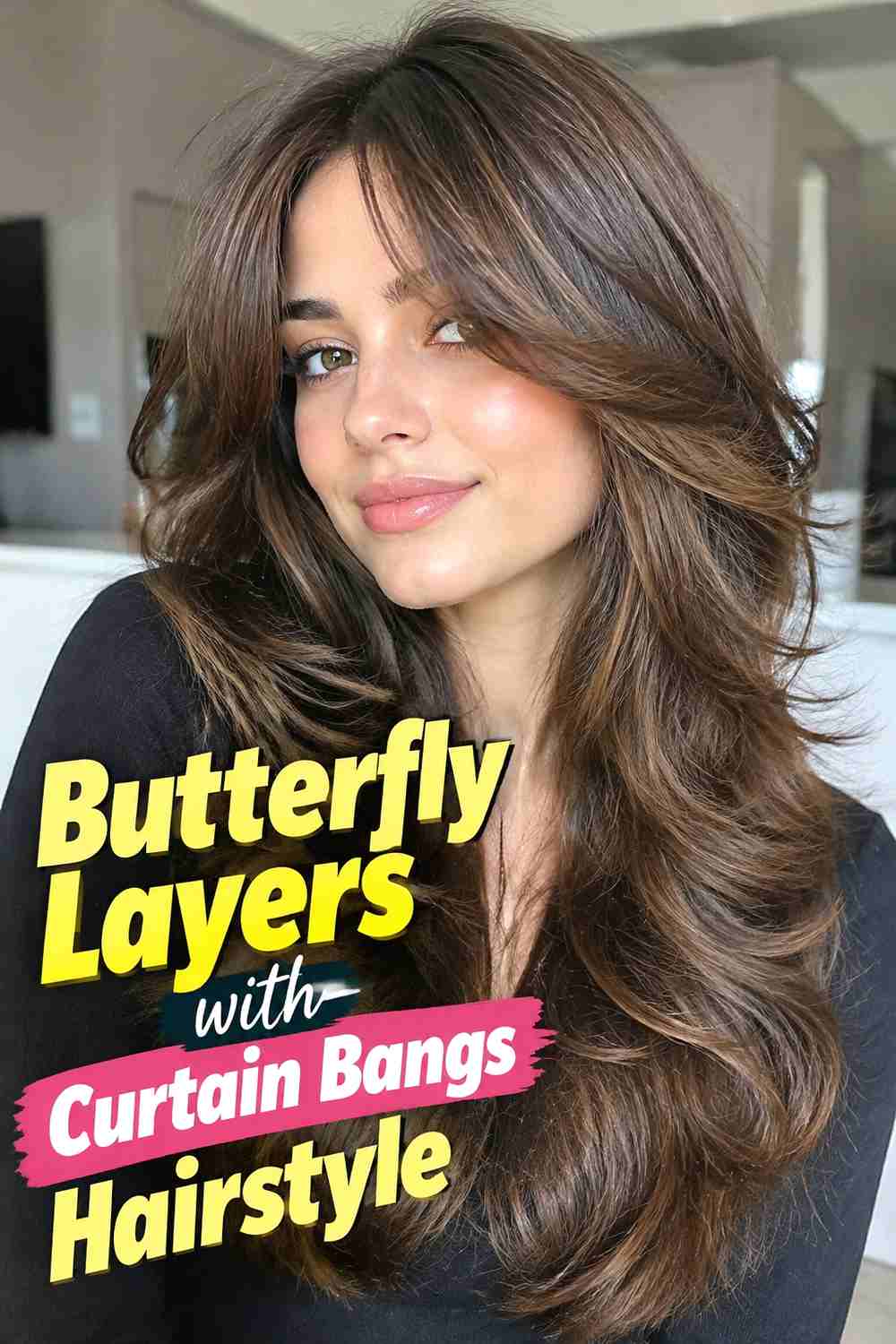 4. Butterfly Layers With Curtain Bangs Hairstyle