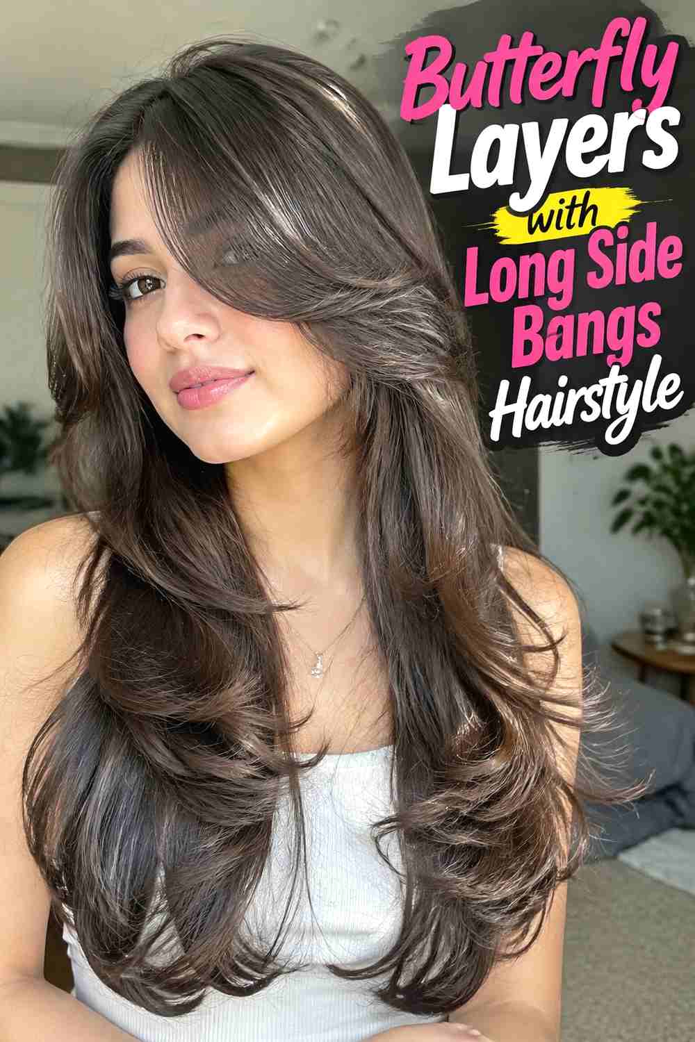 5. Butterfly Layers With Long Side Bangs Hairstyle