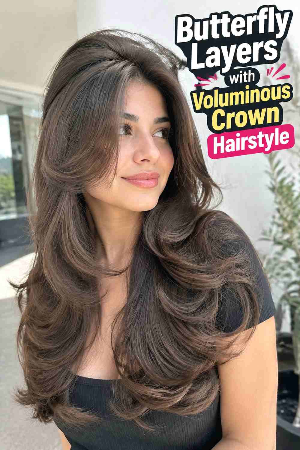 12. Butterfly Layers With Voluminous Crown Hairstyle