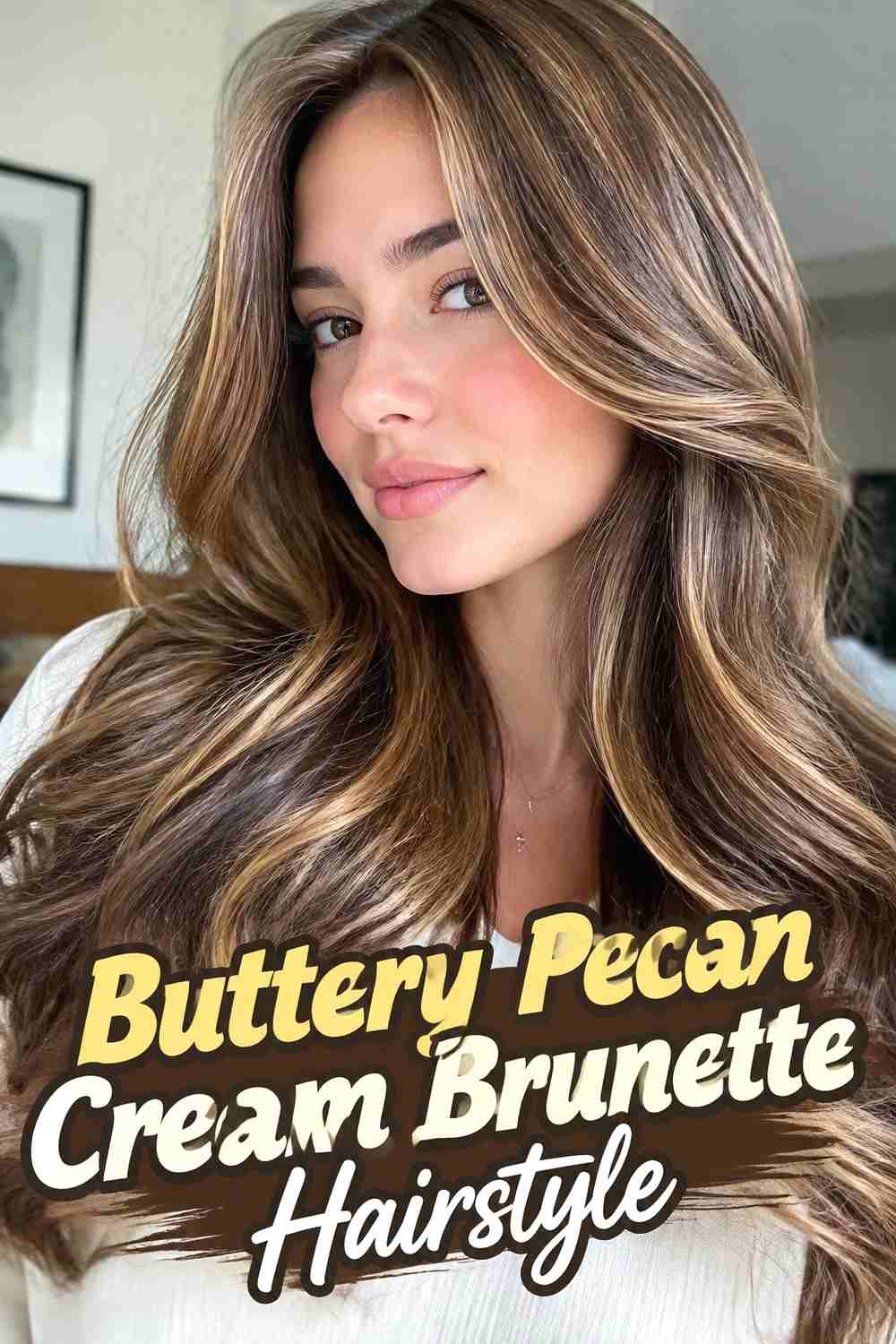 16. Buttery Pecan Cream Brunette Hairstyle