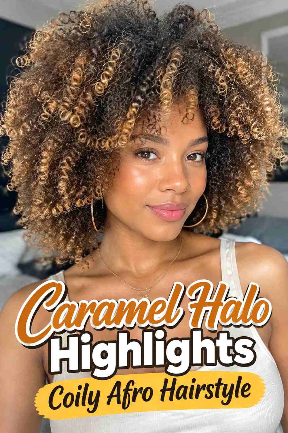 4. Caramel Halo Highlights Coily Afro Hairstyle