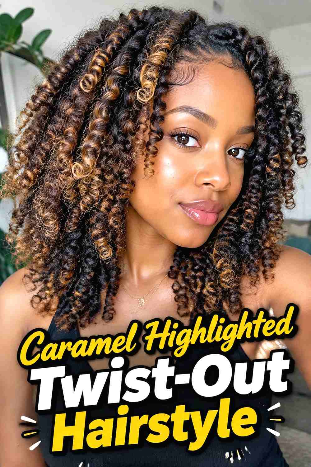 10. Caramel Highlighted Twist Out Hairstyle