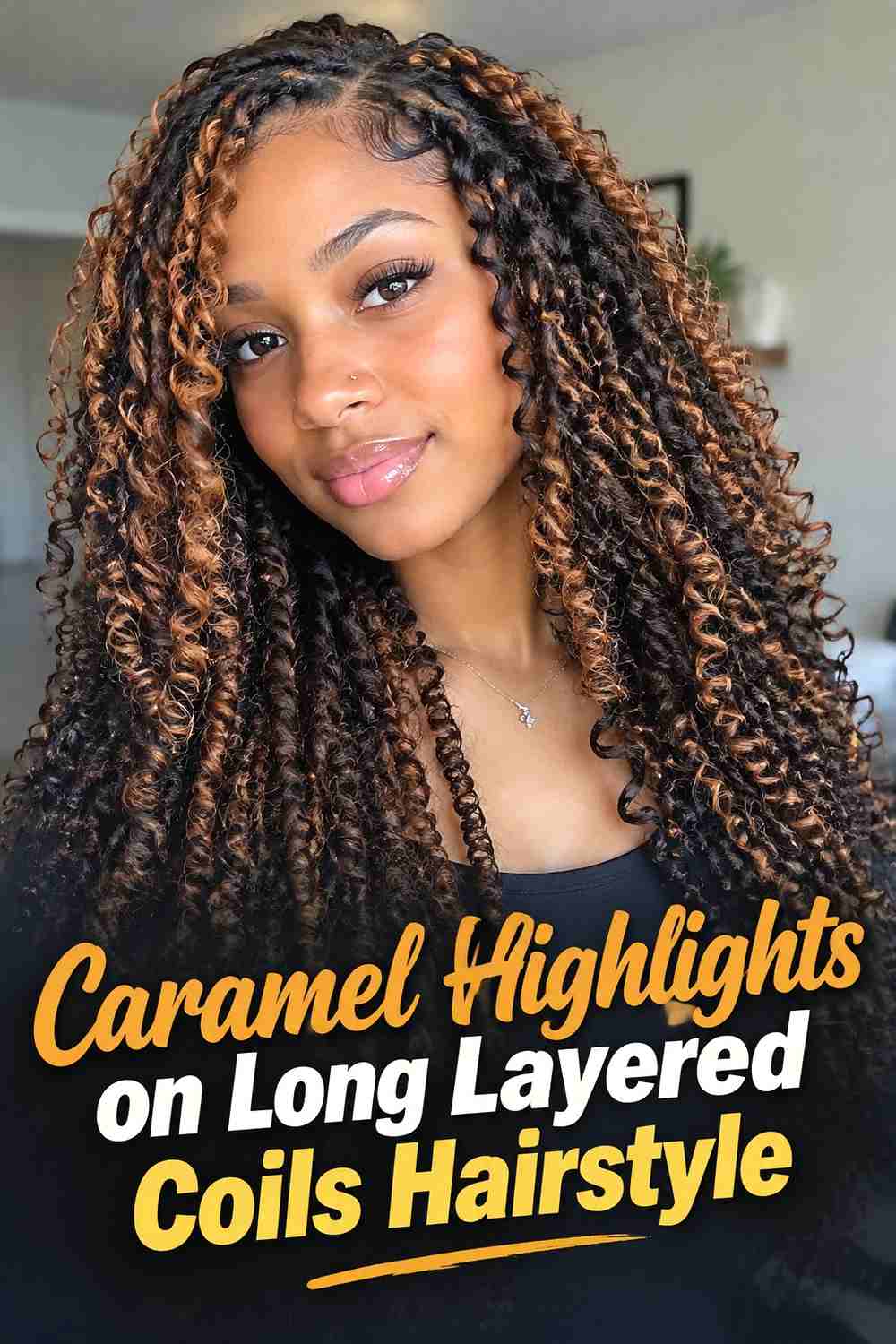 8. Caramel Highlights On Long Layered Coils Hairstyle