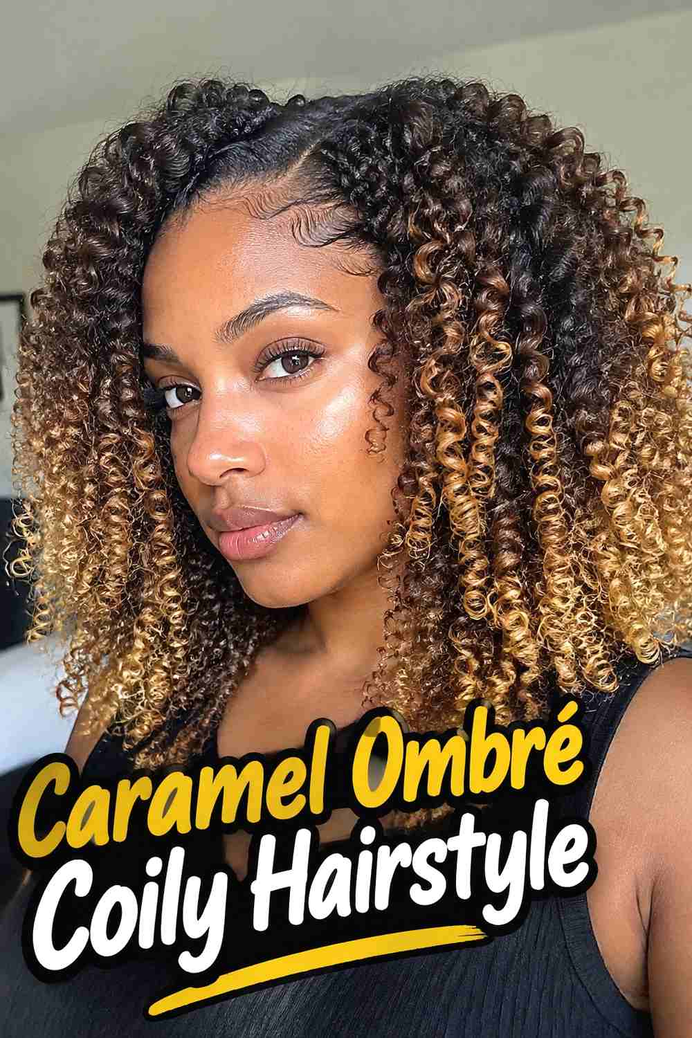 9. Caramel Ombre Coily Hairstyle