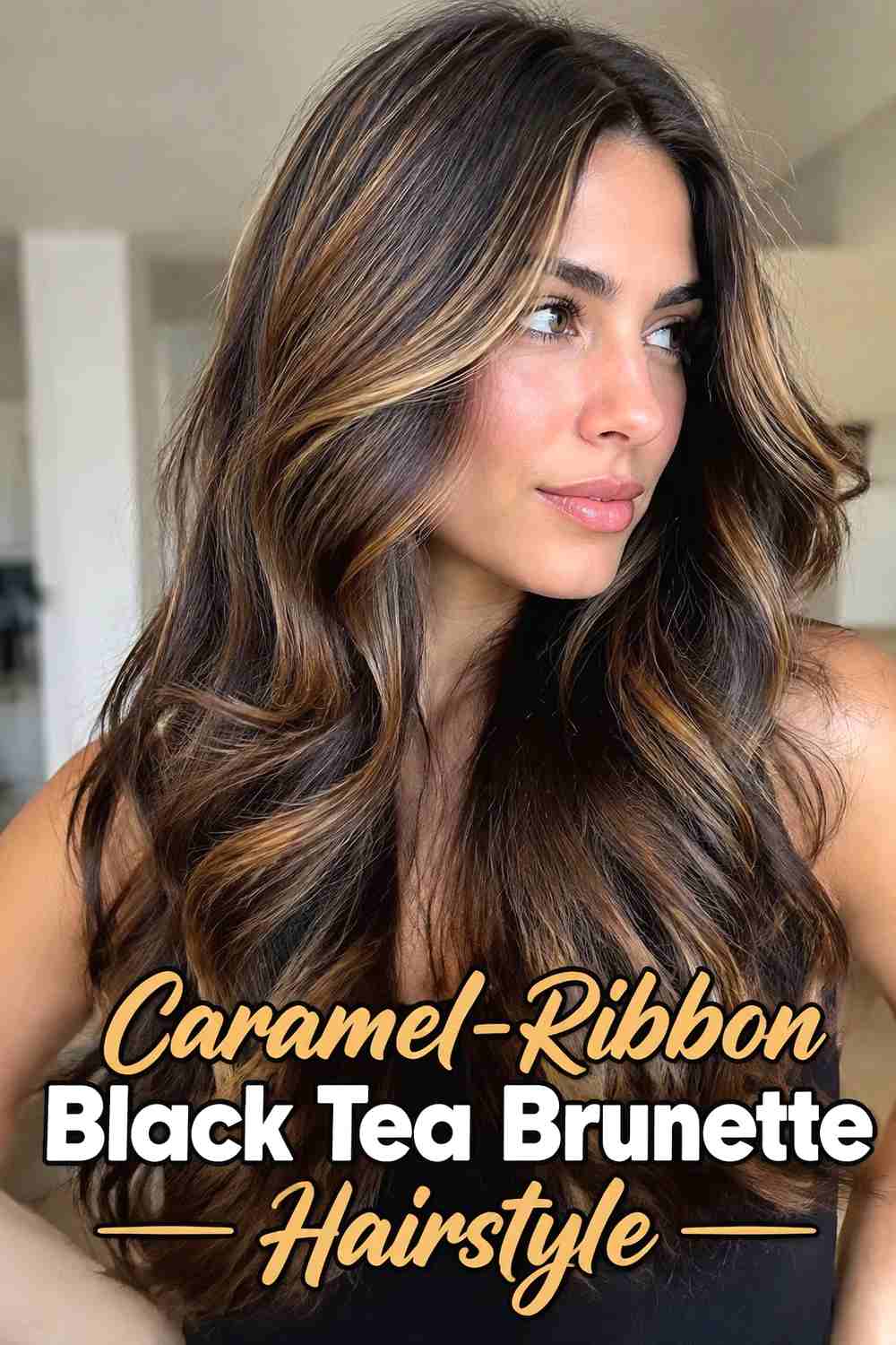 16. Caramel Ribbon Black Tea Brunette Hairstyle