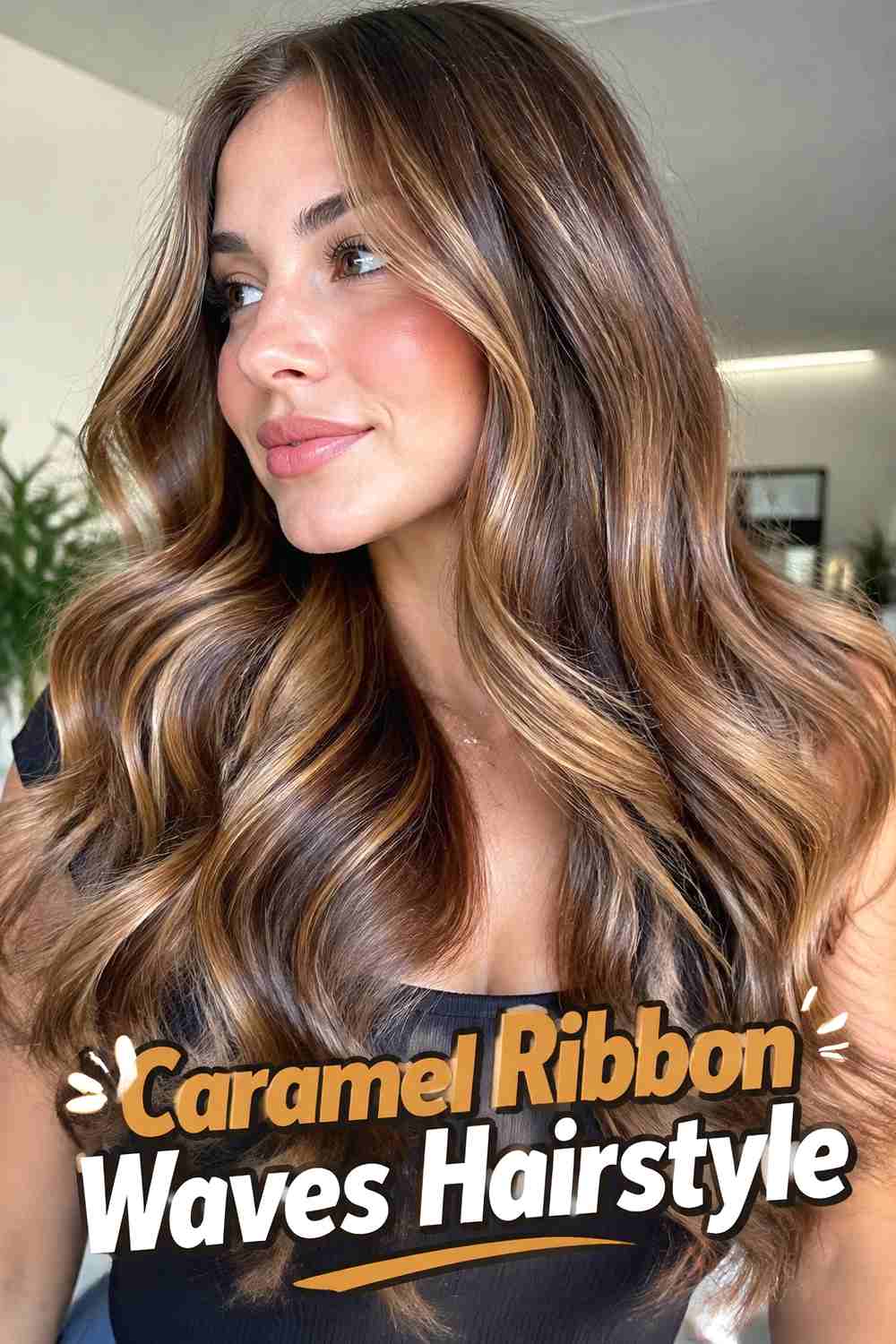 1. Caramel Ribbon Waves Hairstyle