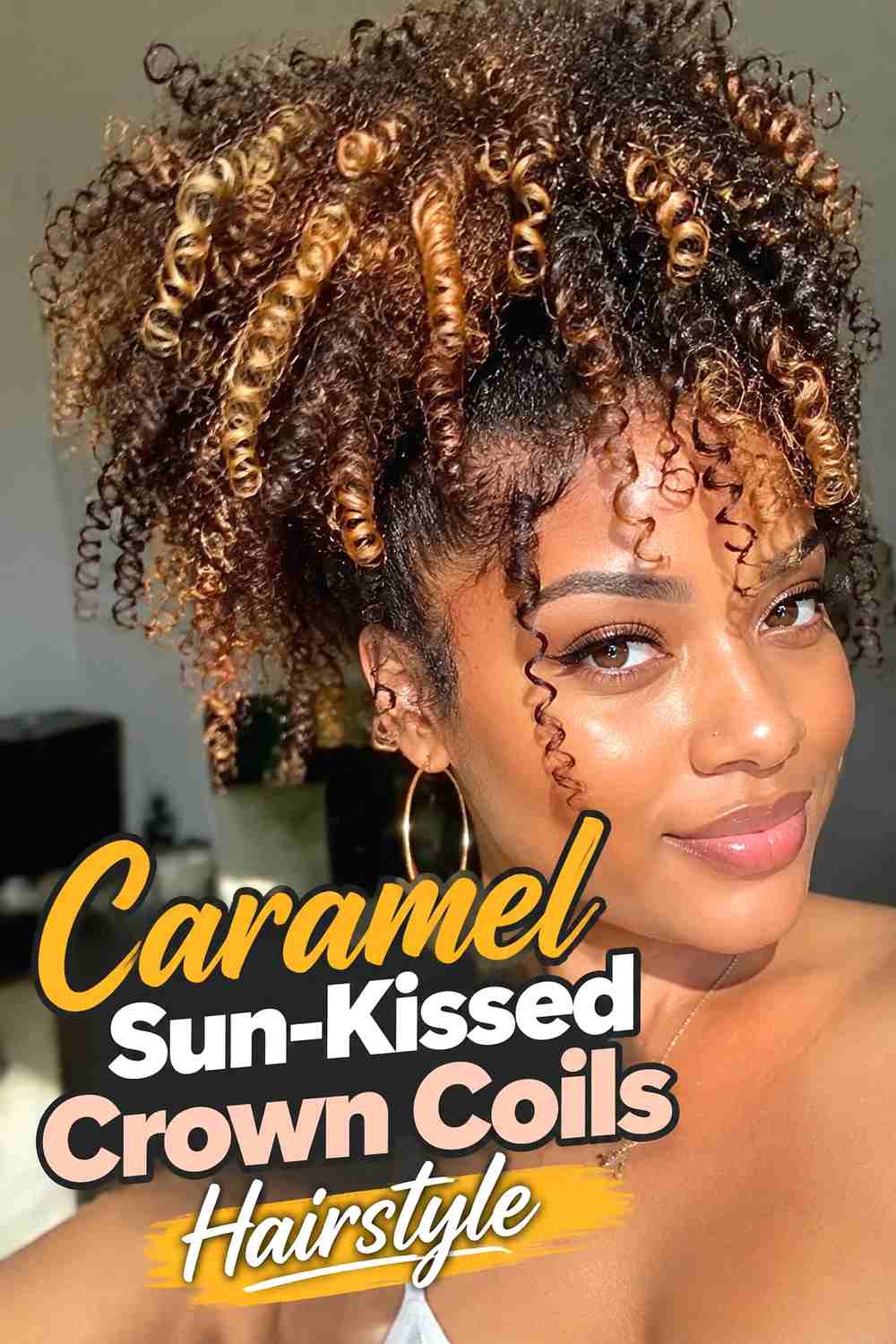 15. Caramel Sun Kissed Crown Coils Hairstyle