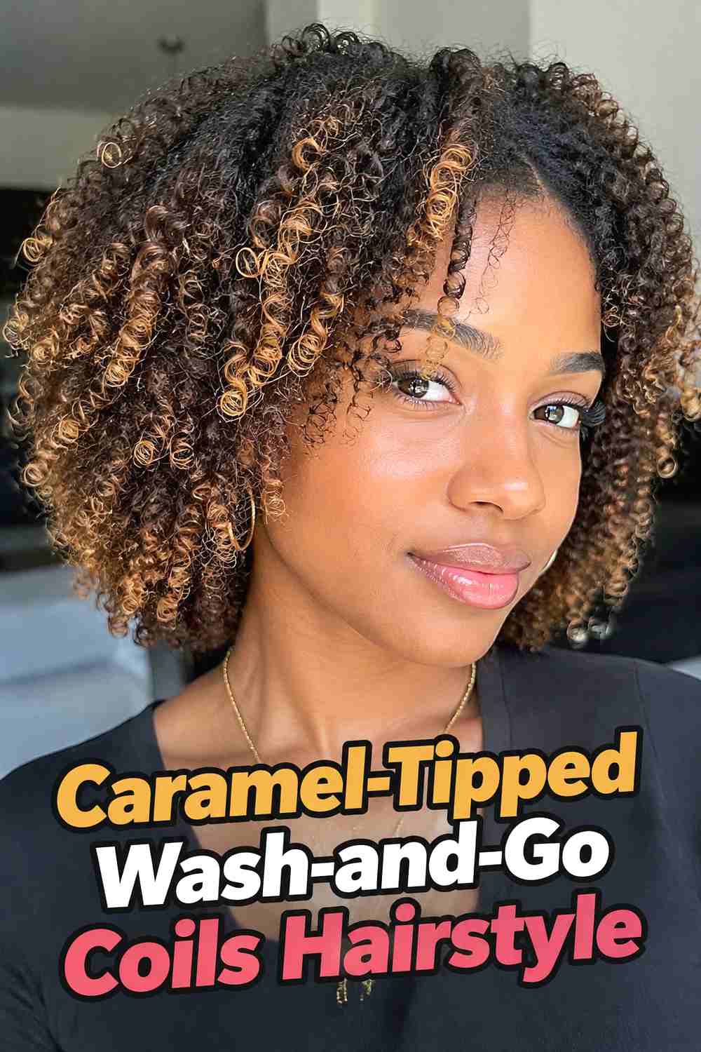 2. Caramel Tipped Wash And Go Coils Hairstyle