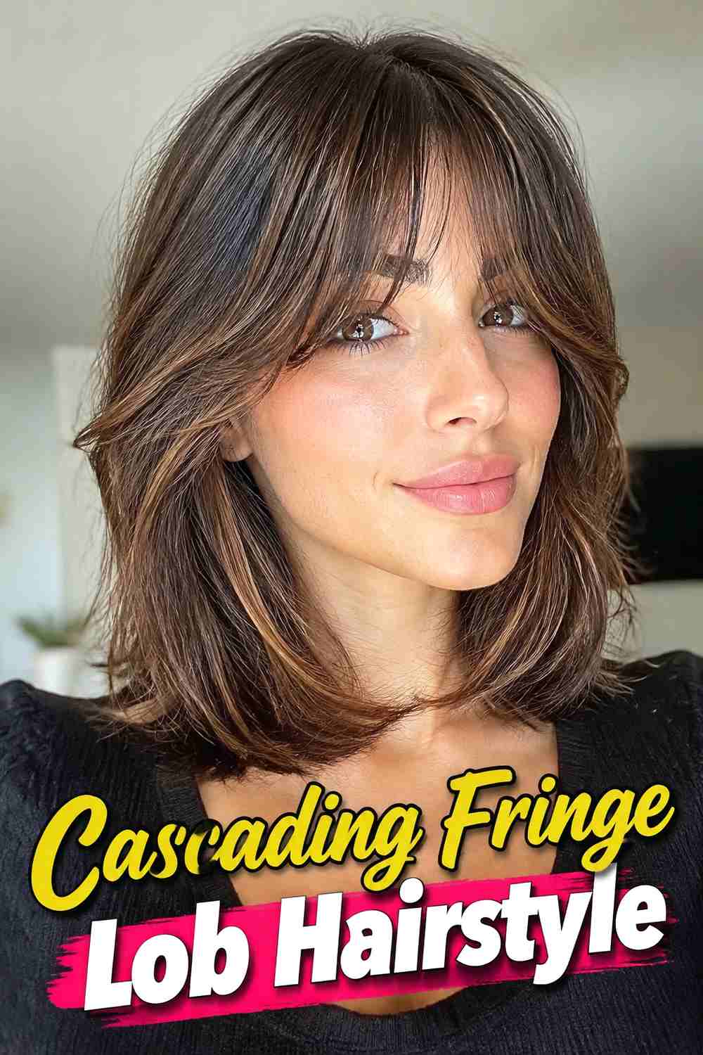 7. Cascading Fringe Lob Hairstyle