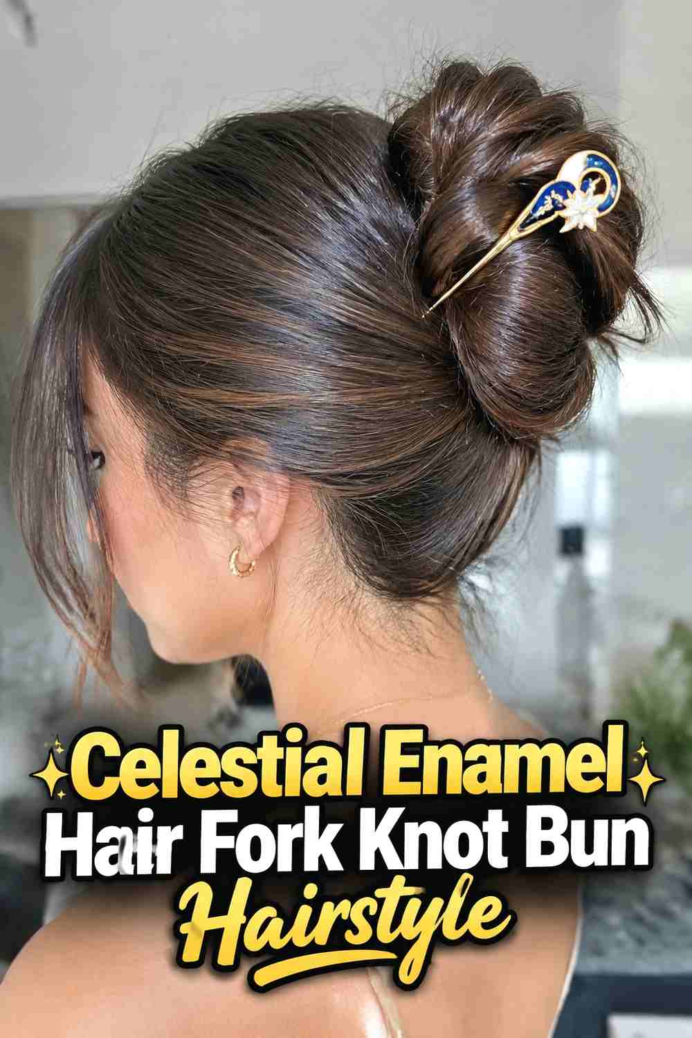 6. Celestial Enamel Hair Fork Knot Bun Hairstyle