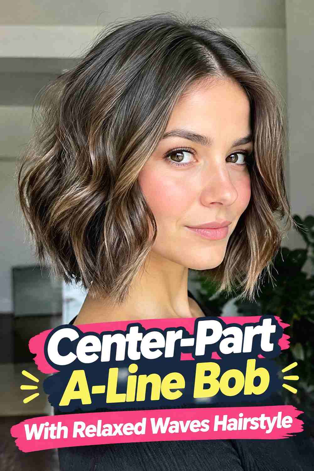 7. Center Part A Line Bob With Relaxed Waves Hairstyle
