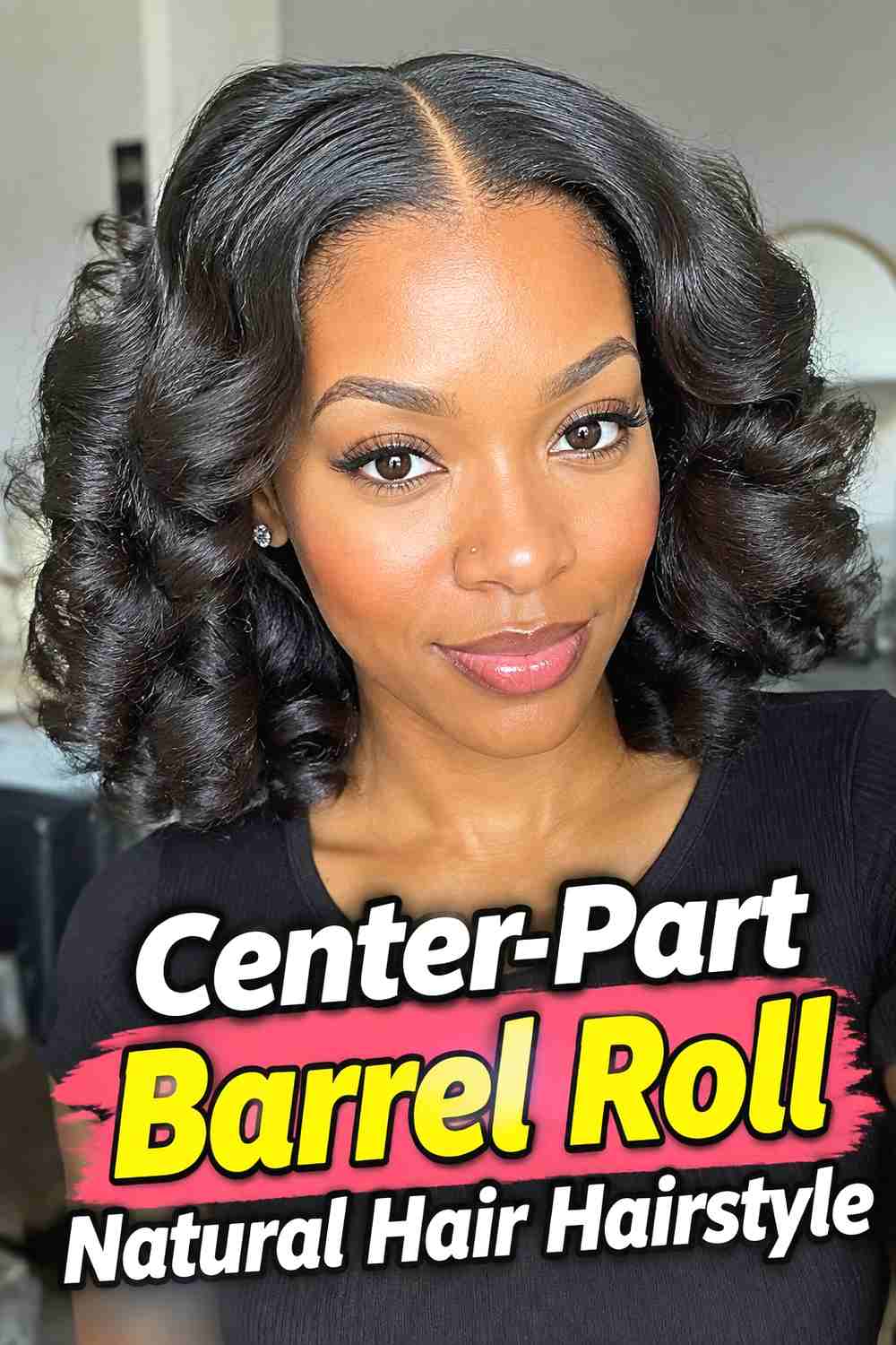 3. Center Part Barrel Roll Natural Hair Hairstyle