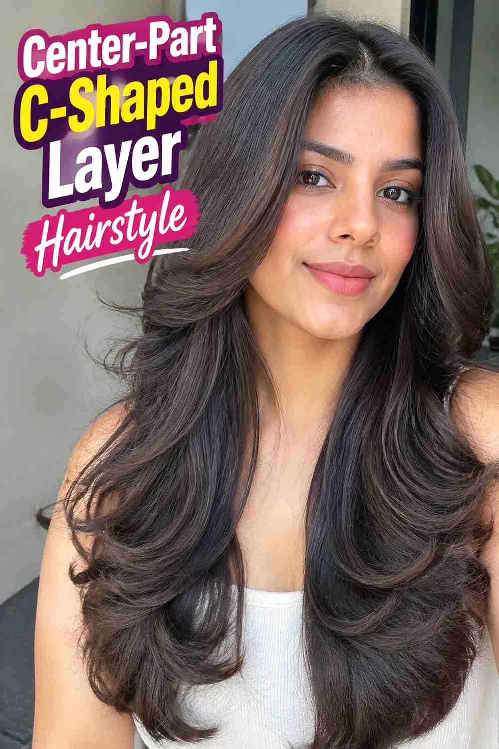 6. Center Part C Shaped Layer Hairstyle