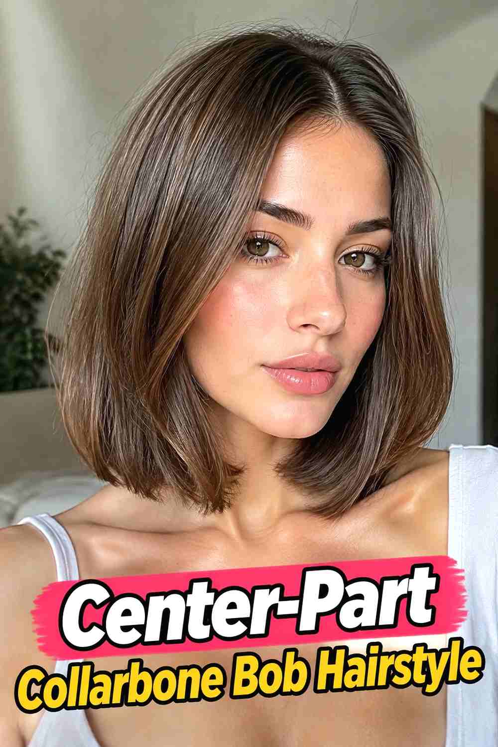 2. Center Part Collarbone Bob Hairstyle