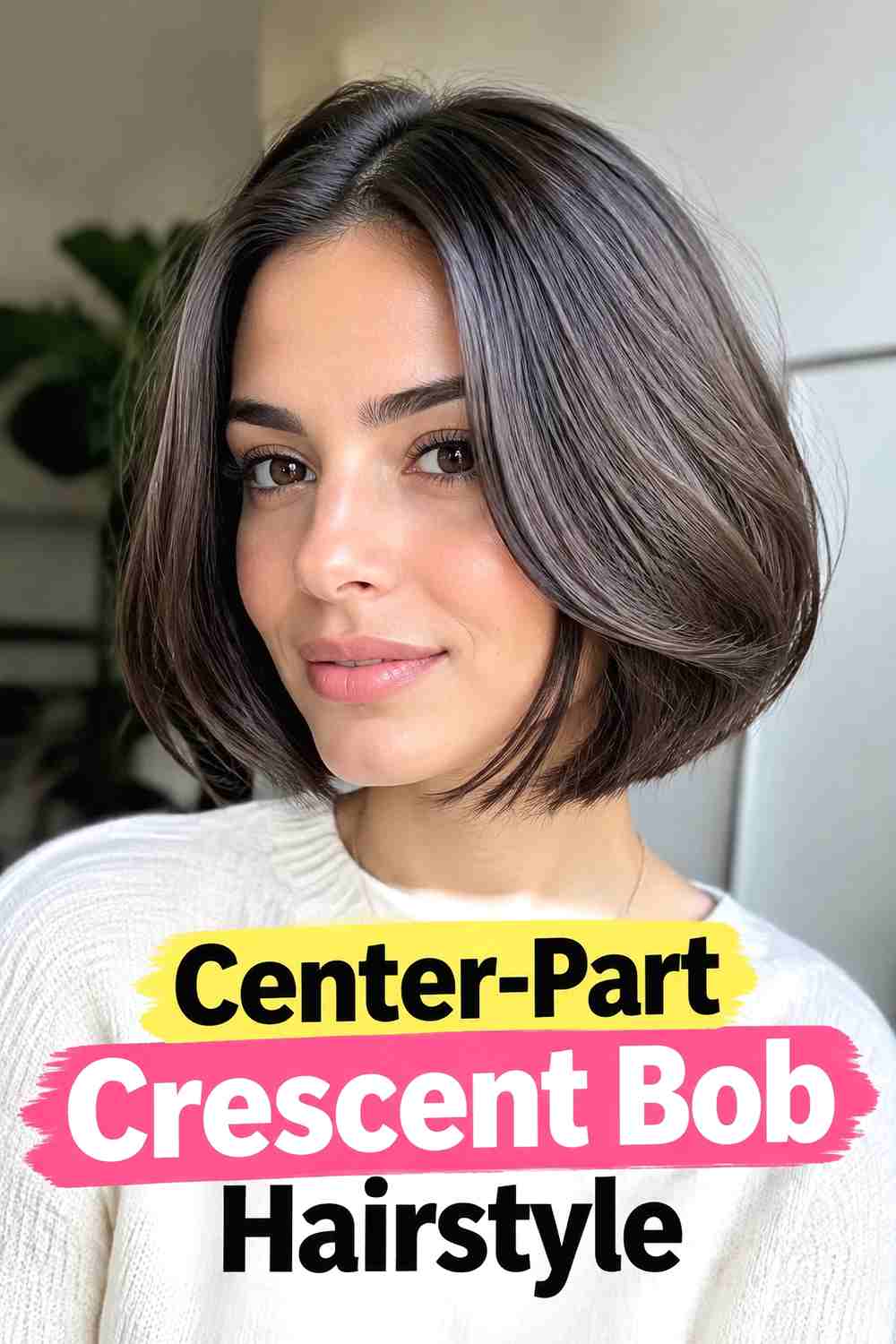 6. Center Part Crescent Bob Hairstyle