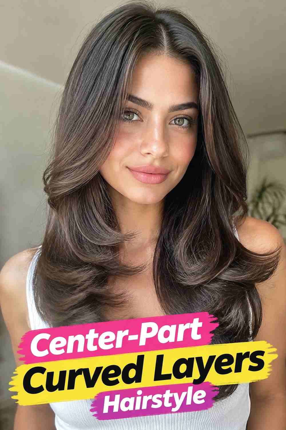 3. Center Part Curved Layers Hairstyle