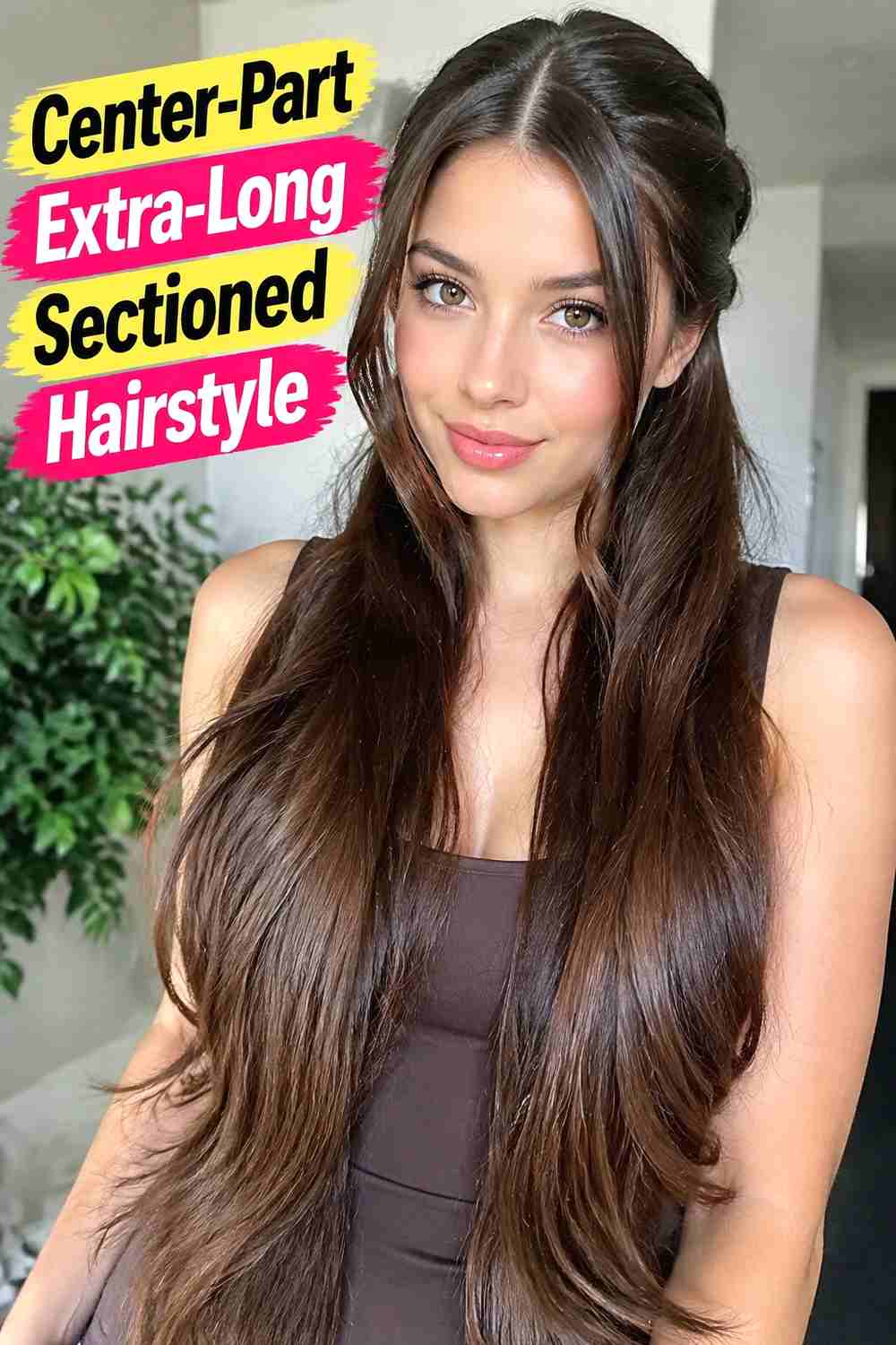 1. Center Part Extra Long Sectioned Hairstyle