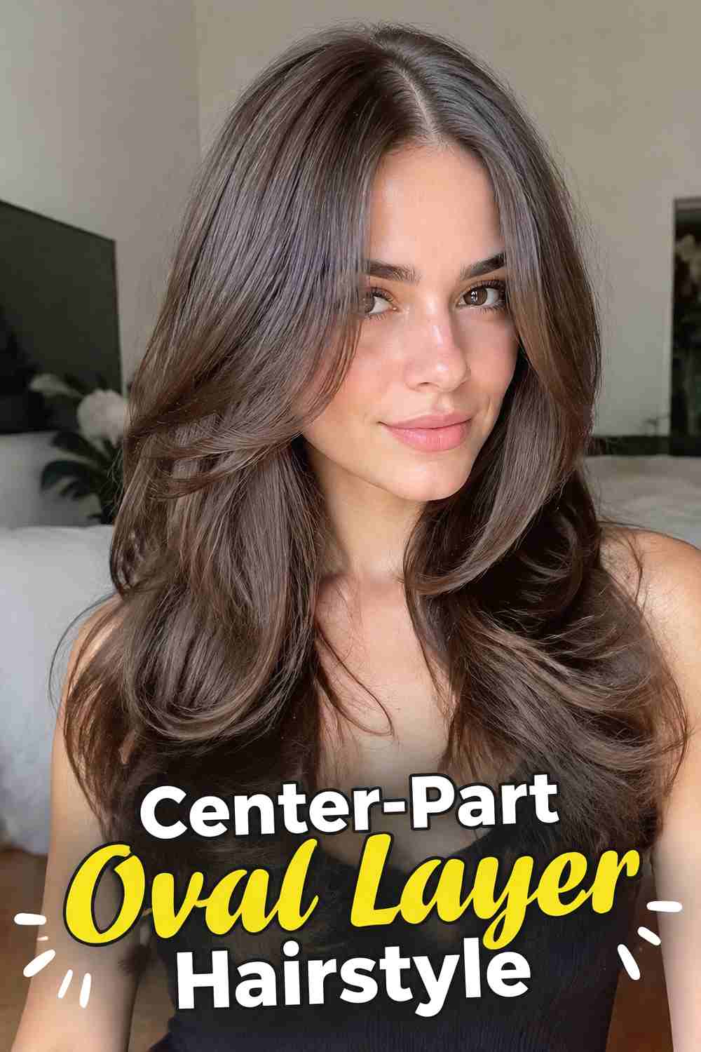 4. Center Part Oval Layer Hairstyle