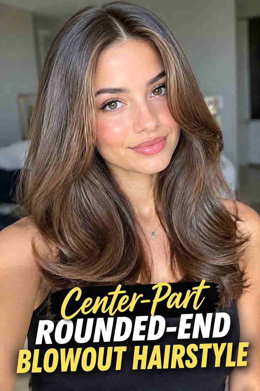 3. Center Part Rounded End Blowout Hairstyle