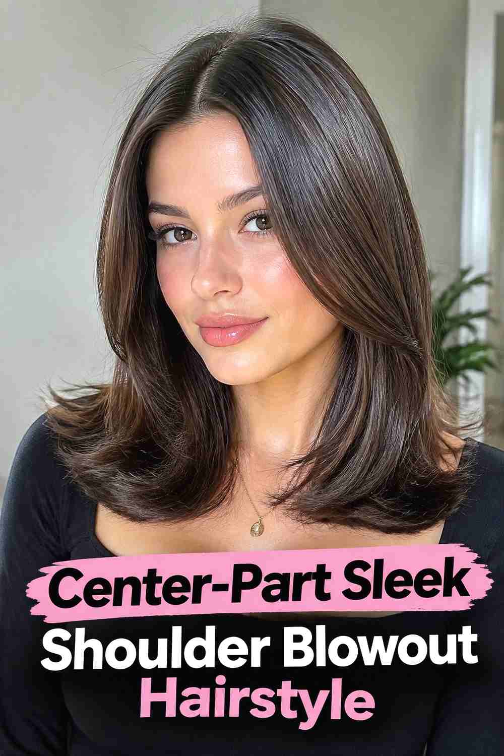 2. Center Part Sleek Shoulder Blowout Hairstyle