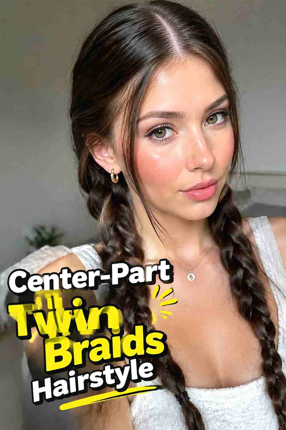 6. Center Part Twin Braids Hairstyle