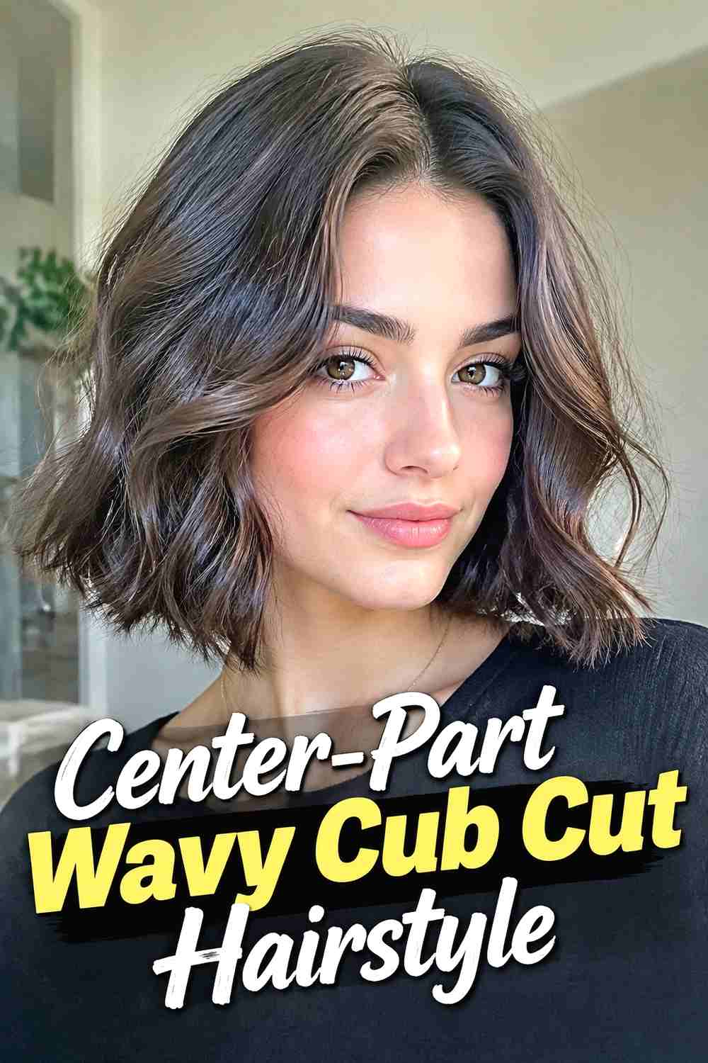 6. Center Part Wavy Cub Cut Hairstyle