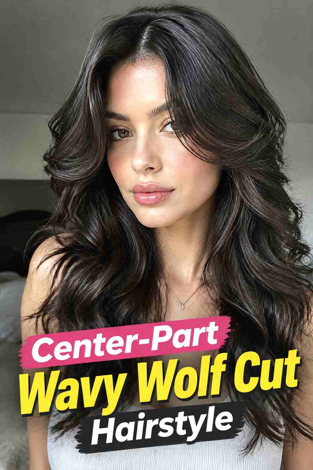 7. Center Part Wavy Wolf Cut Hairstyle