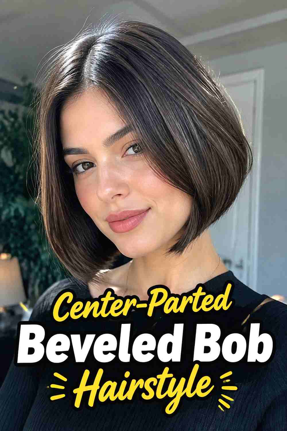 4. Center Parted Beveled Bob Hairstyle
