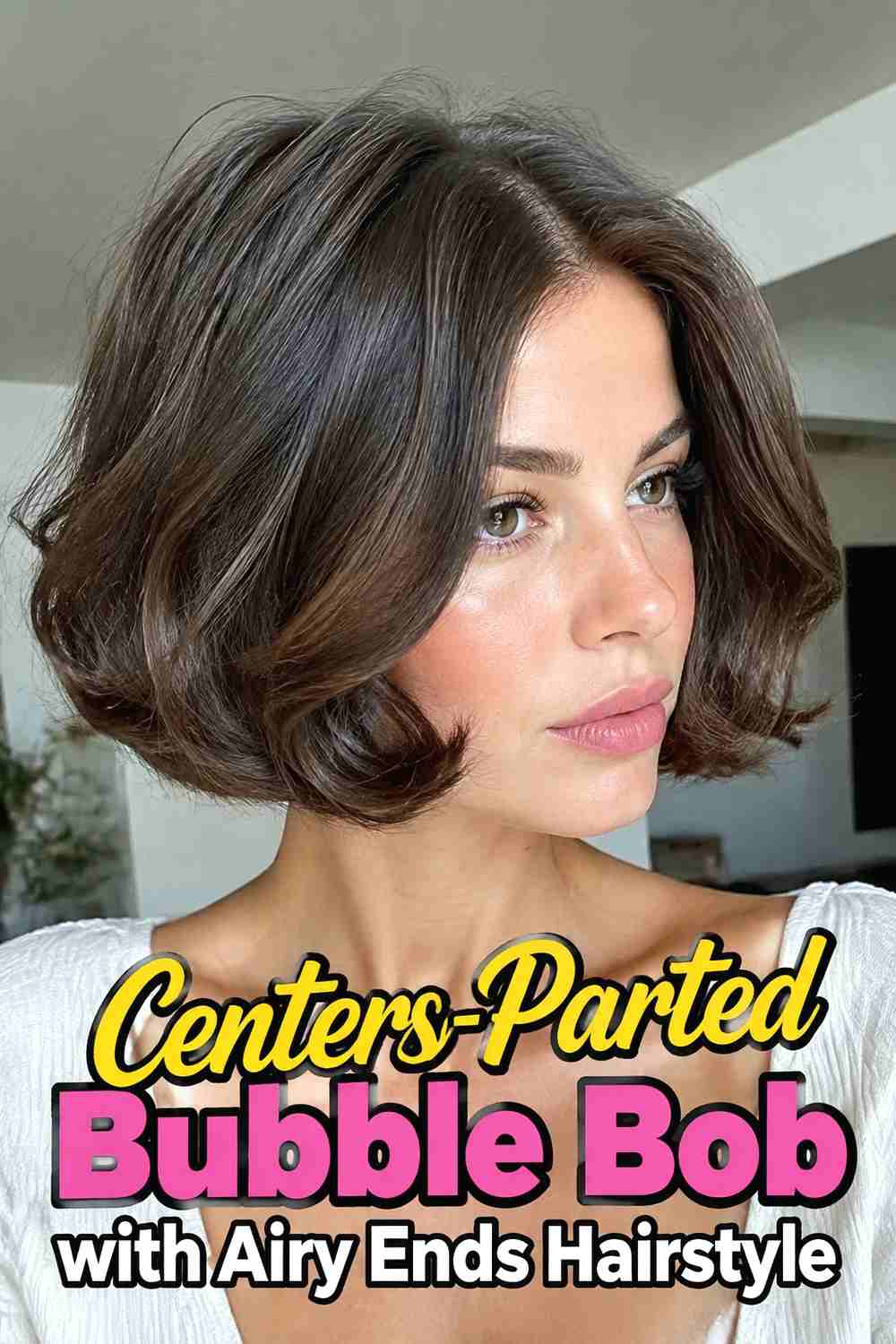 11. Center Parted Bubble Bob With Airy Ends Hairstyle
