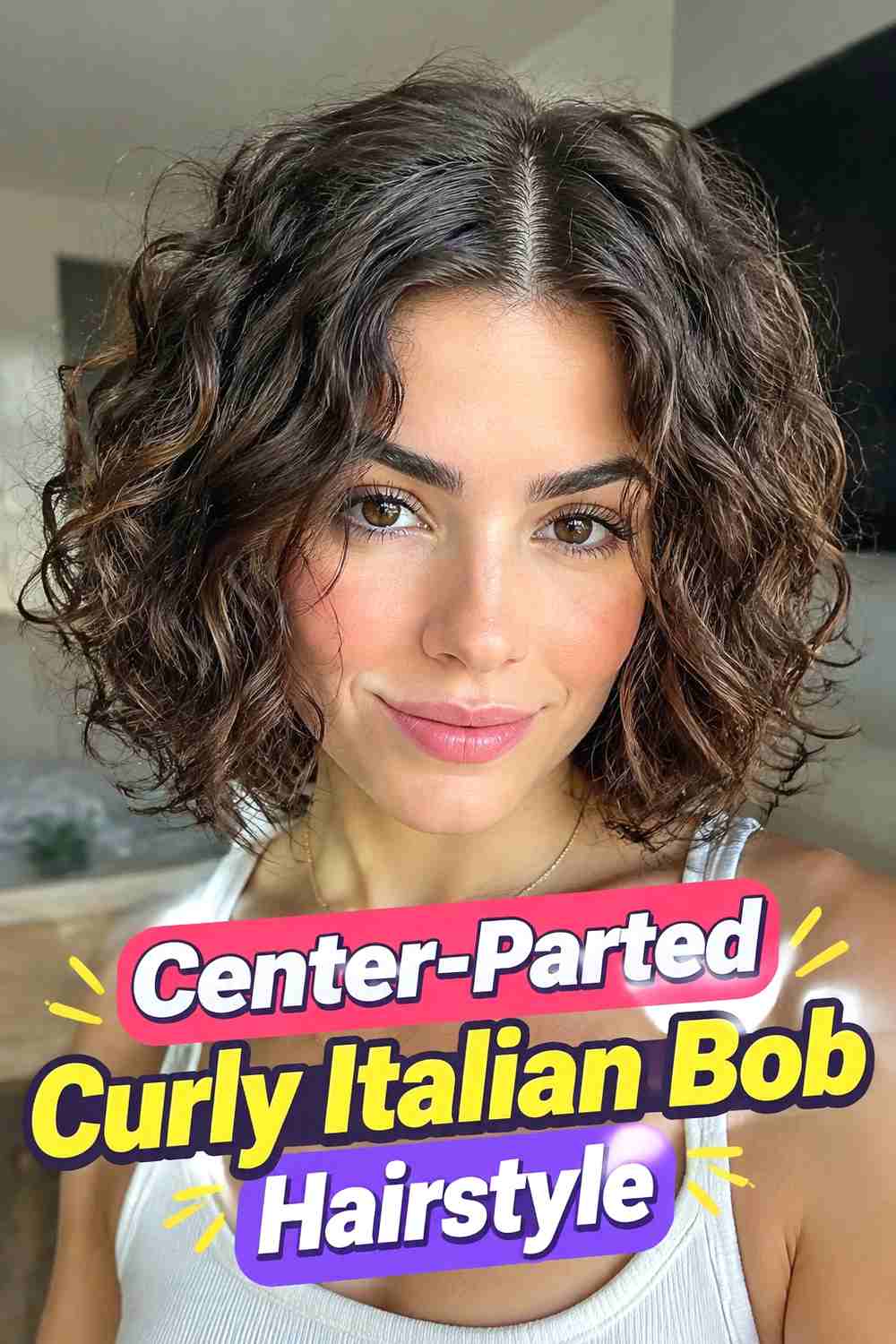 2. Center Parted Curly Italian Bob Hairstyle