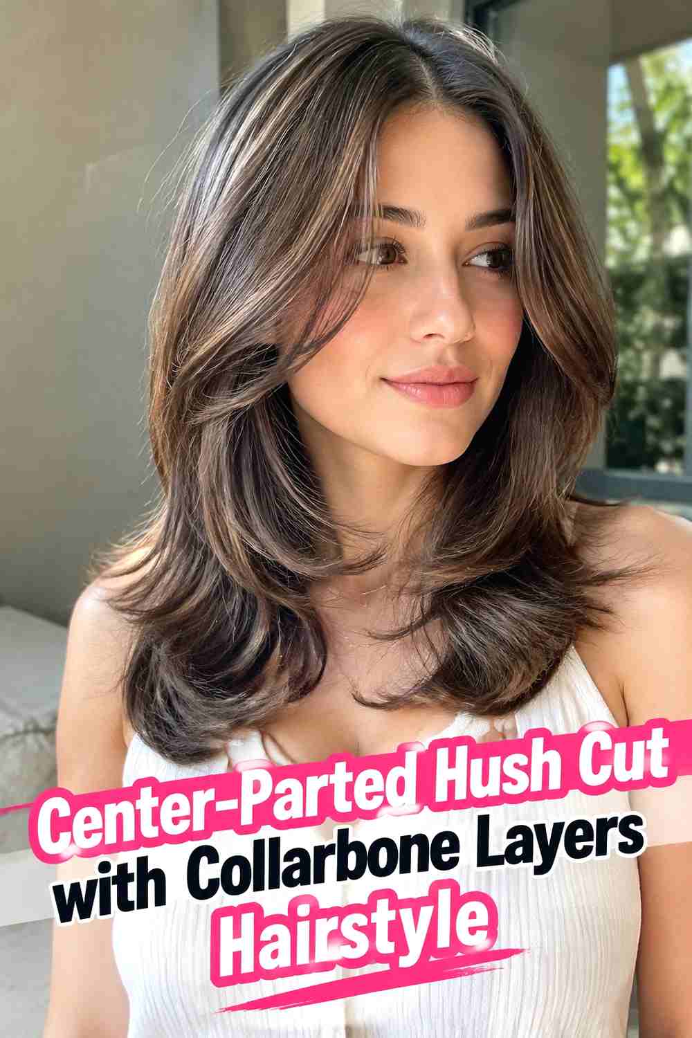 3. Center Parted Hush Cut With Collarbone Layers Hairstyle