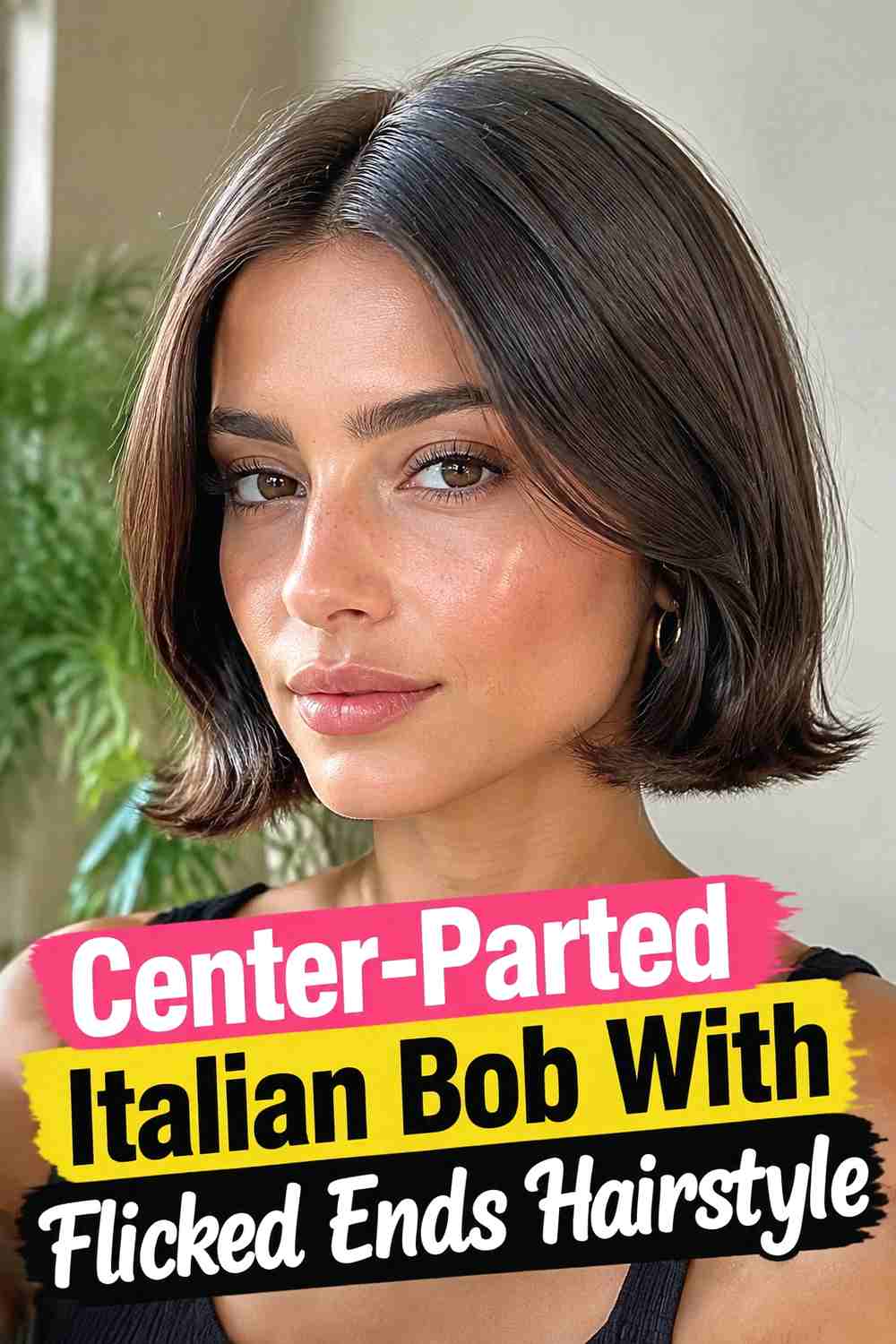 8. Center Parted Italian Bob With Flicked Ends Hairstyle