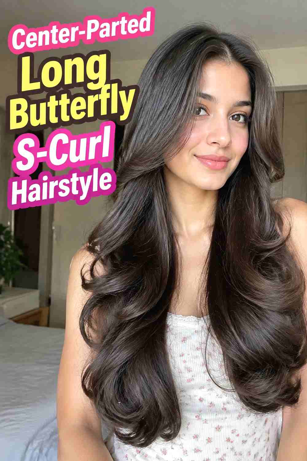 2. Center Parted Long Butterfly S Curl Hairstyle