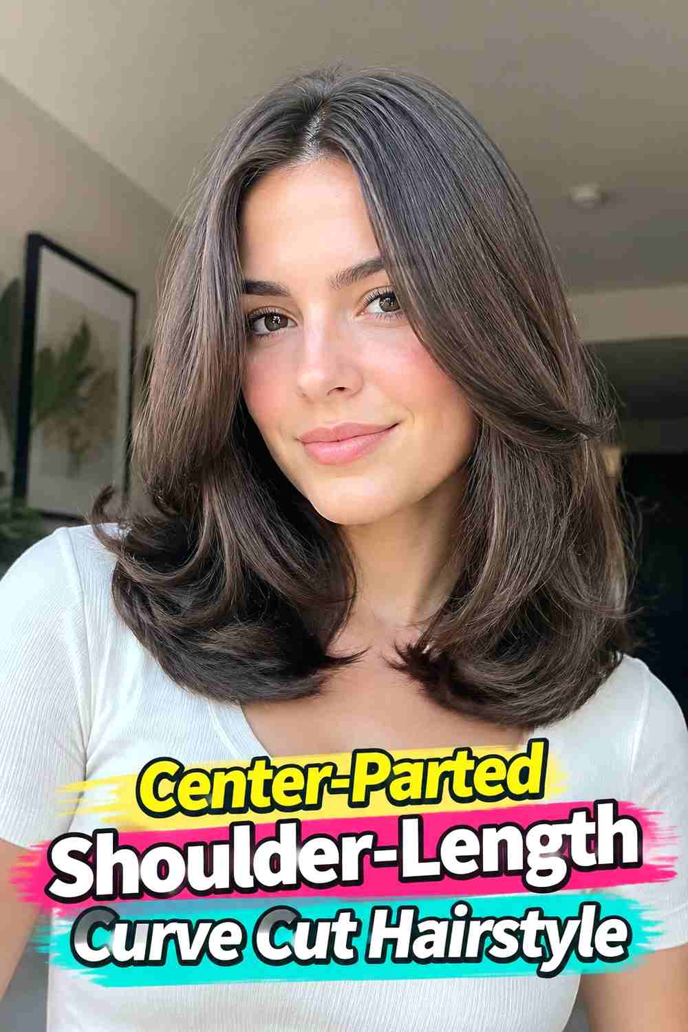 6. Center Parted Shoulder Length Curve Cut Hairstyle