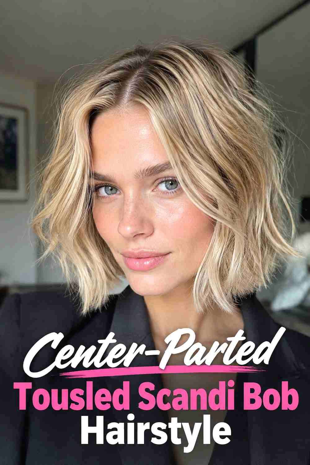 2. Center Parted Tousled Scandi Bob Hairstyle