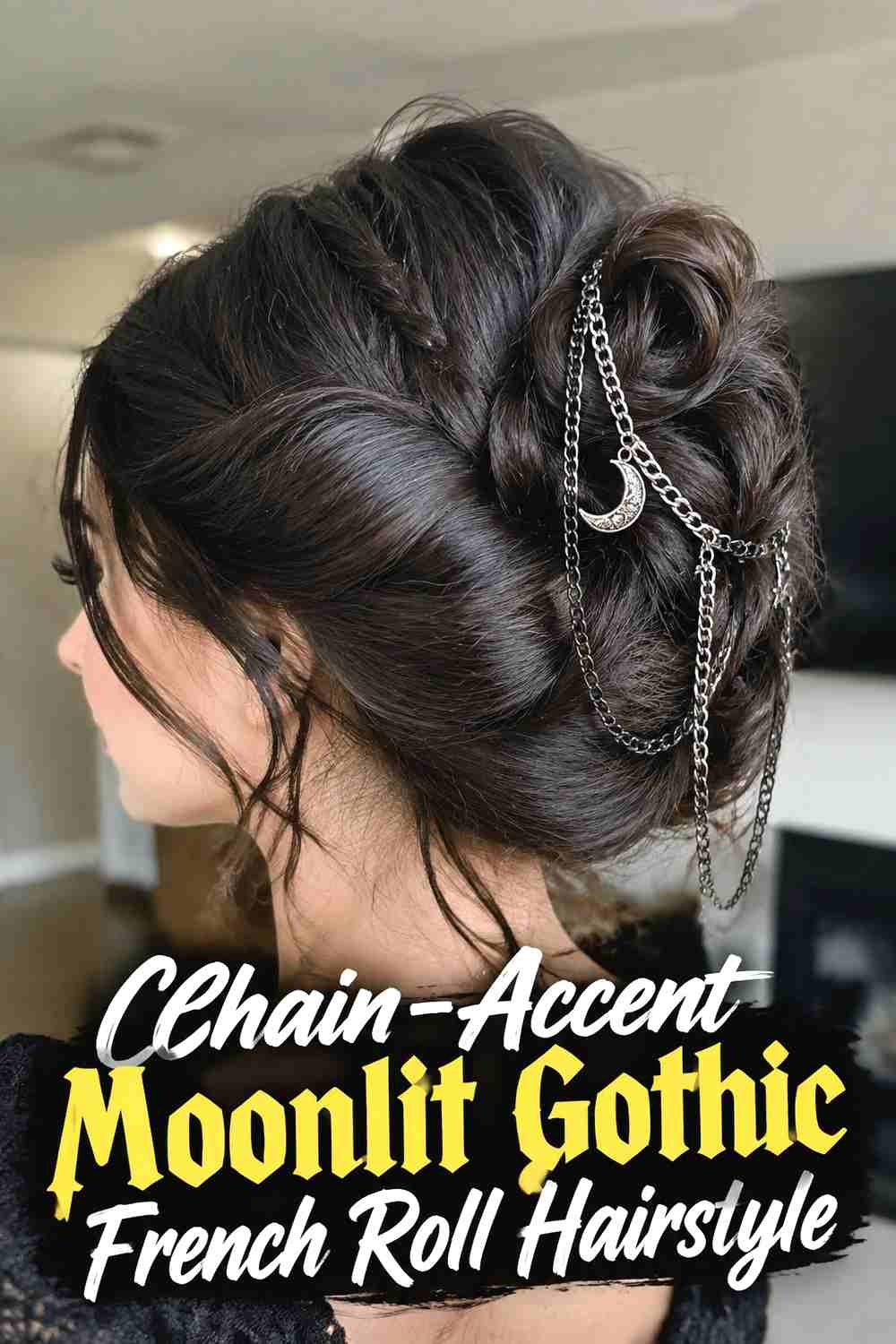 17. Chain Accent Moonlit Gothic French Roll Hairstyle
