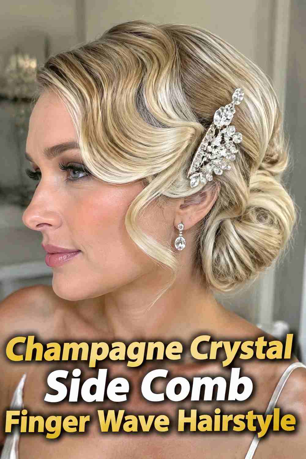 12. Champagne Crystal Side Comb Finger Wave Hairstyle