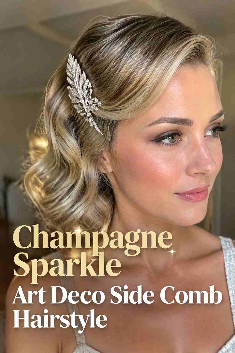 11. Champagne Sparkle Art Deco Side Comb Hairstyle