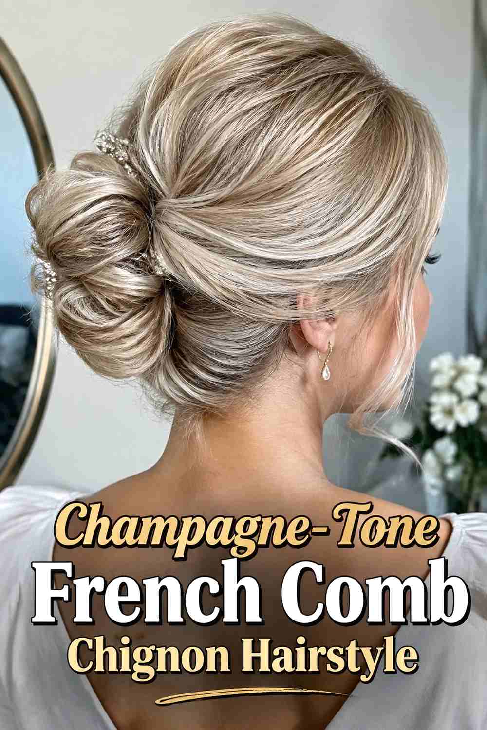 17. Champagne Tone French Comb Chignon Hairstyle