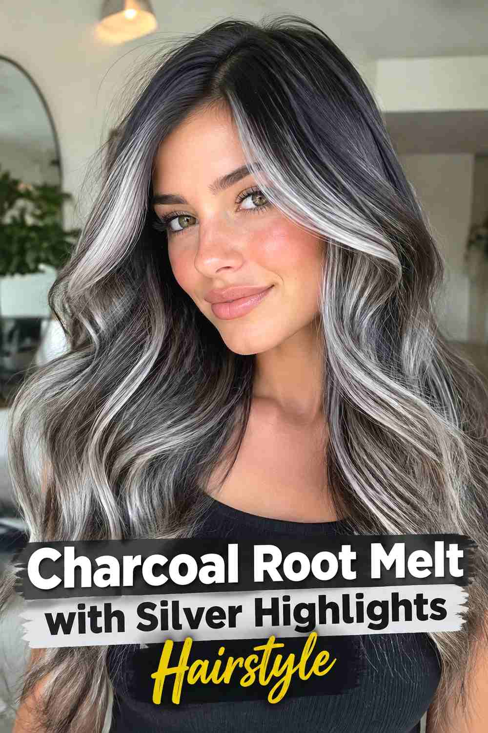 8. Charcoal Root Melt With Silver Highlights Hairstyle