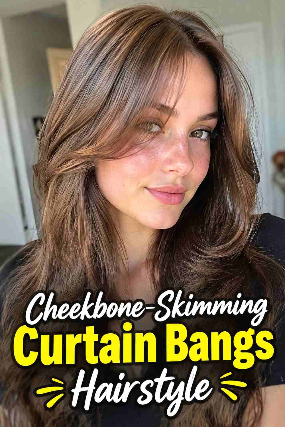 5. Cheekbone Skimming Curtain Bangs Hairstyle