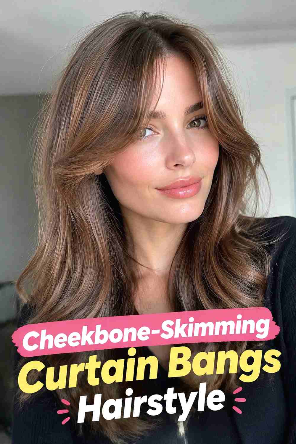 3. Cheekbone Skimming Curtain Bangs Hairstyle