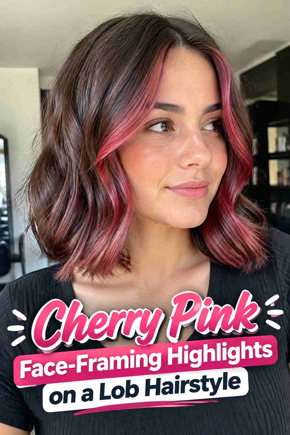 12. Cherry Pink Face Framing Highlights On A Lob Hairstyle