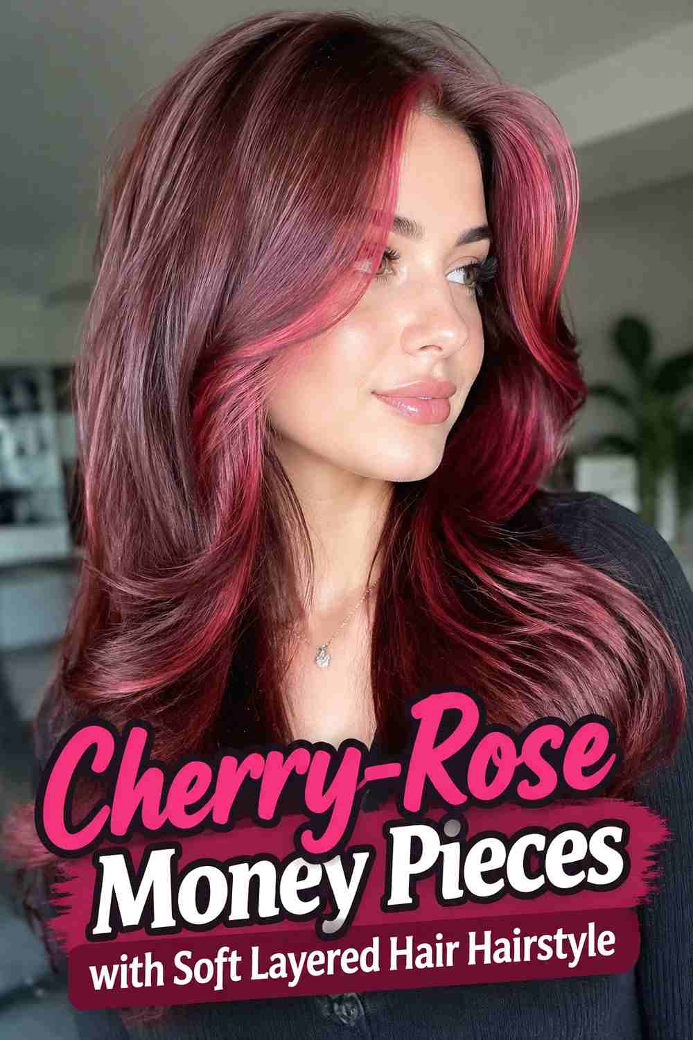 8. Cherry Rose Money Pieces With Soft Layered Hair Hairstyle