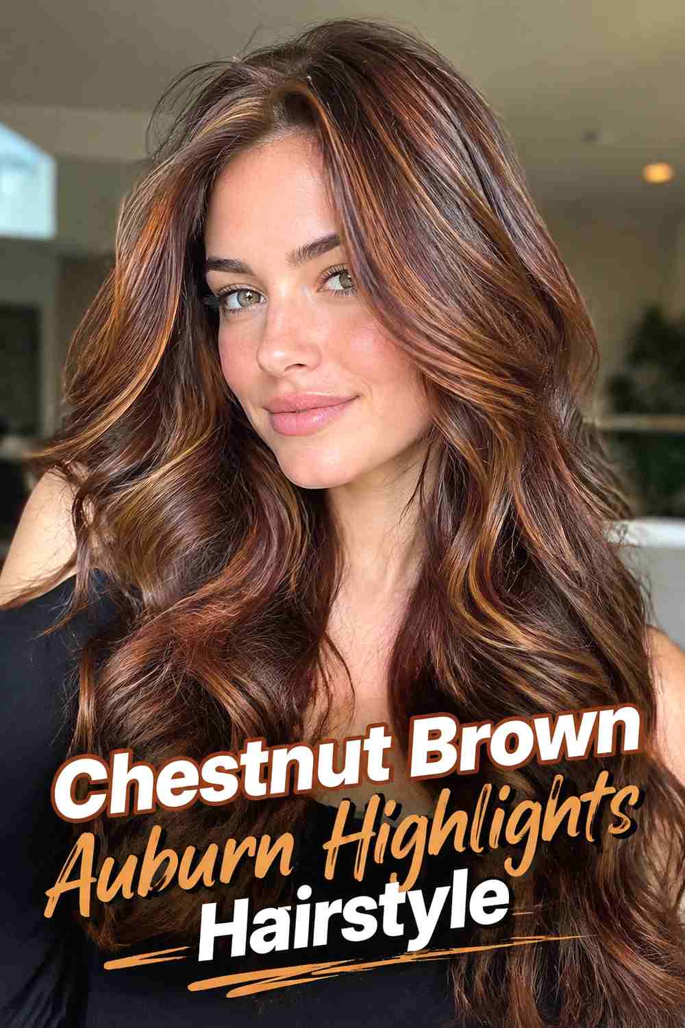 3. Chestnut Brown Auburn Highlights Hairstyle