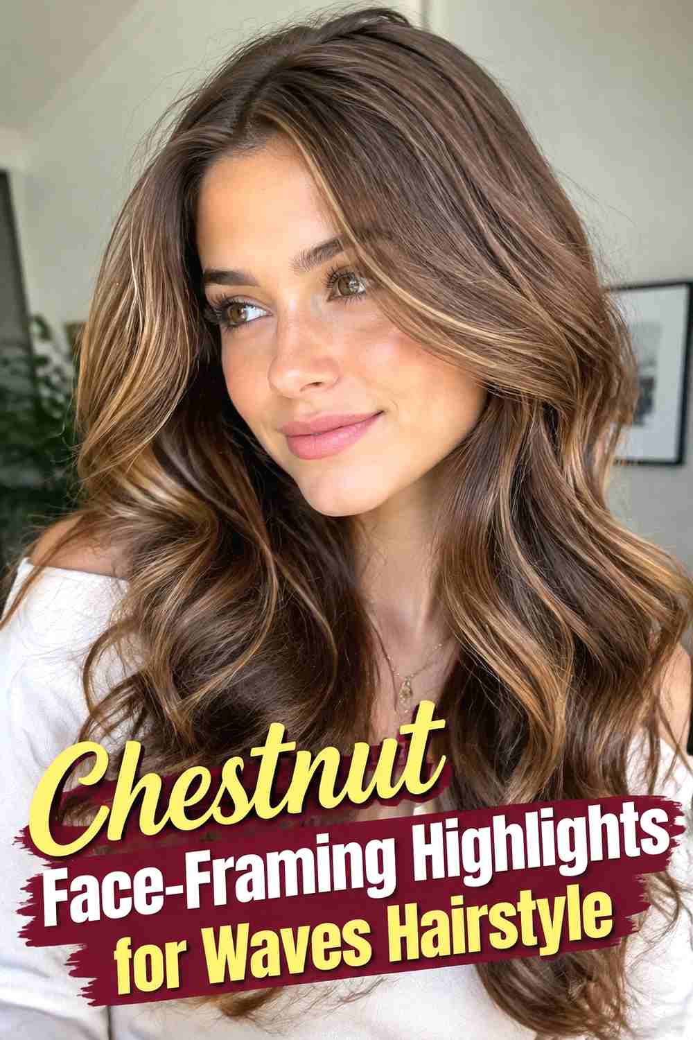 11. Chestnut Face Framing Highlights For Waves Hairstyle