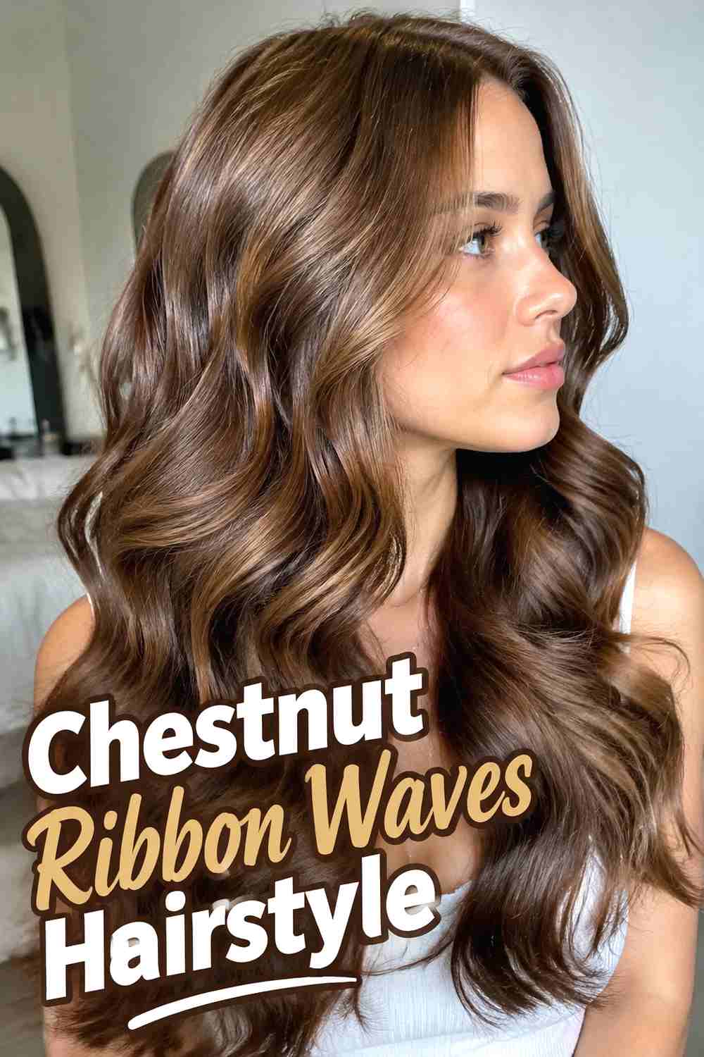 3. Chestnut Ribbon Waves Hairstyle