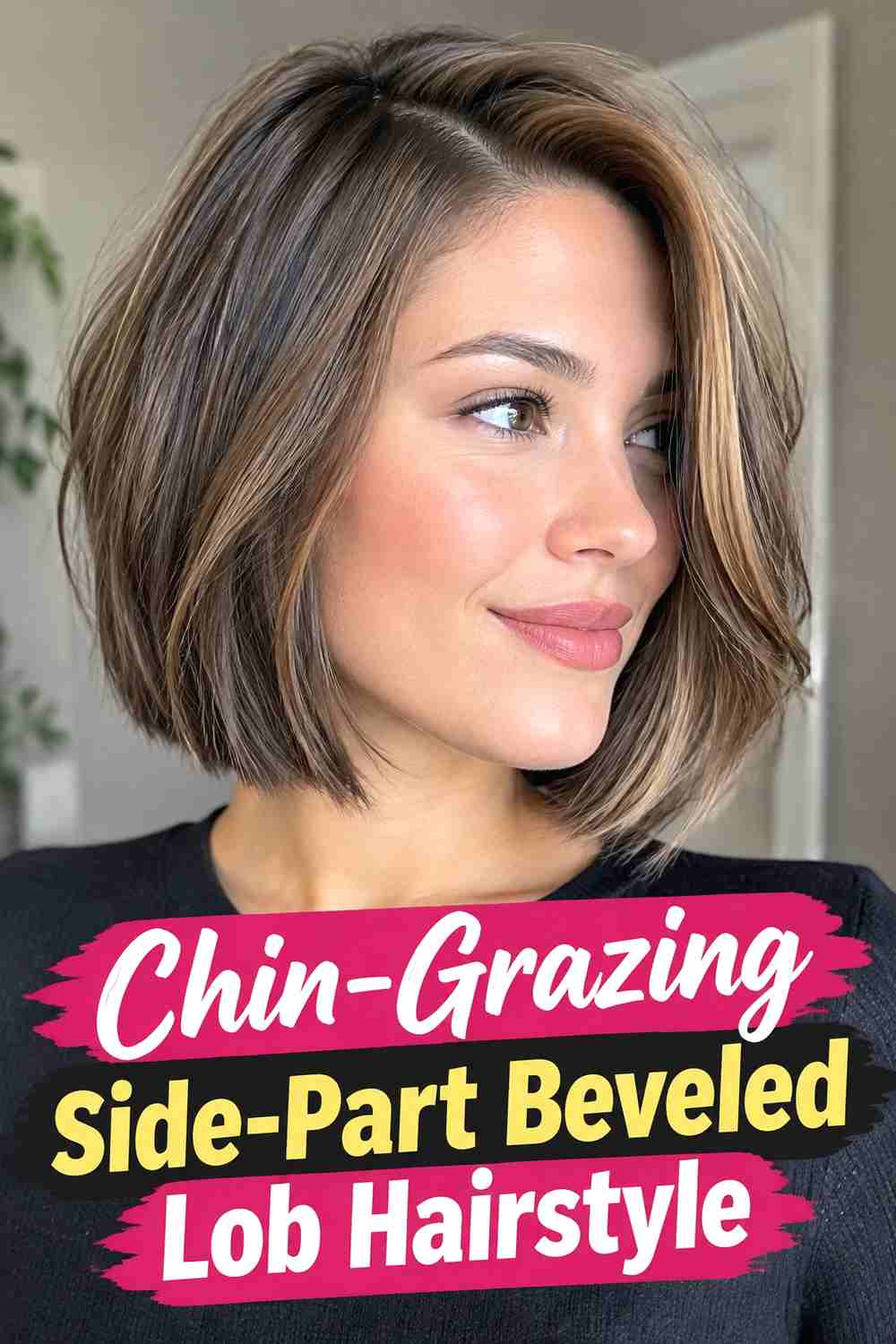 14. Chin Grazing Side Part Beveled Lob Hairstyle