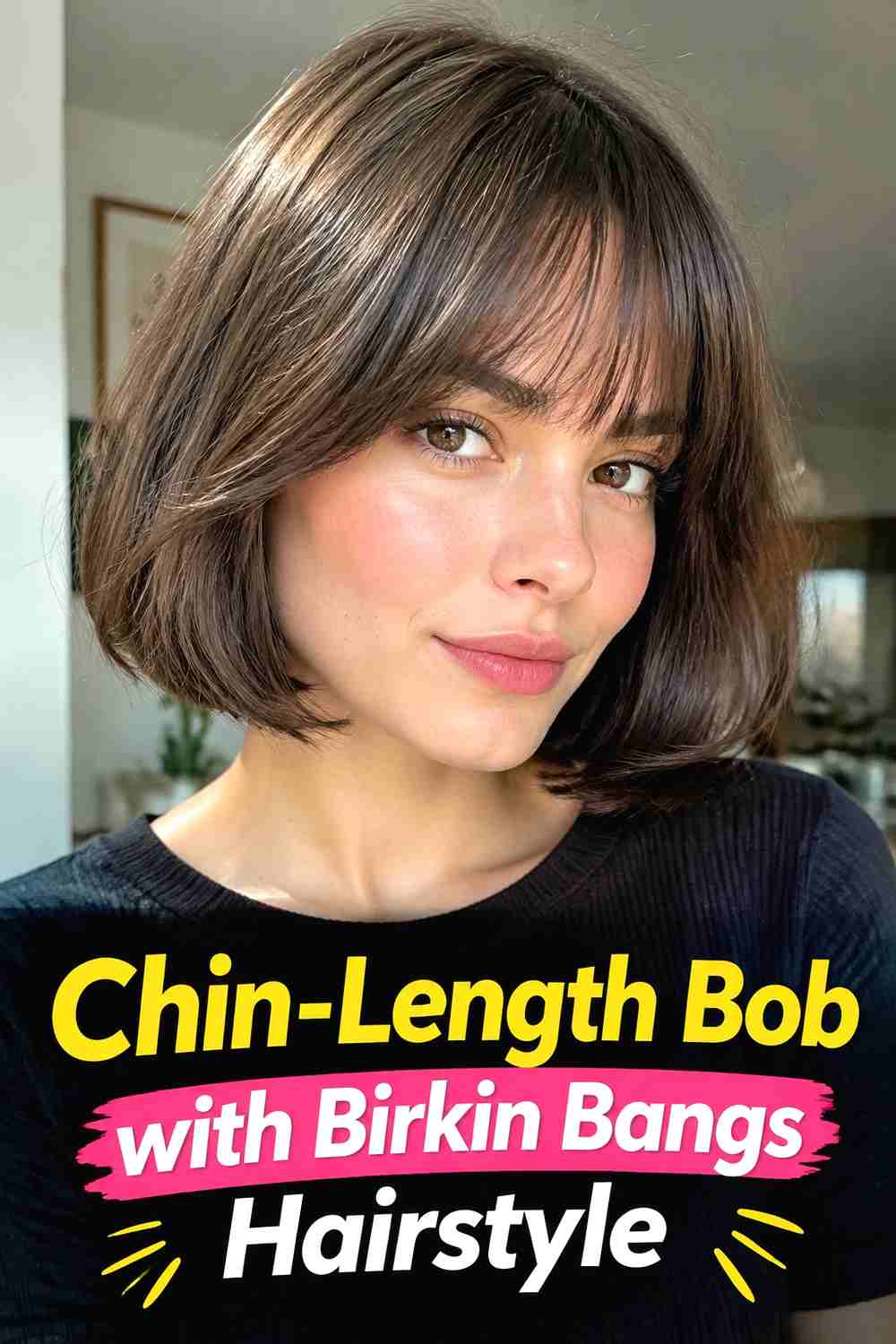 2. Chin Length Bob With Birkin Bangs Hairstyle