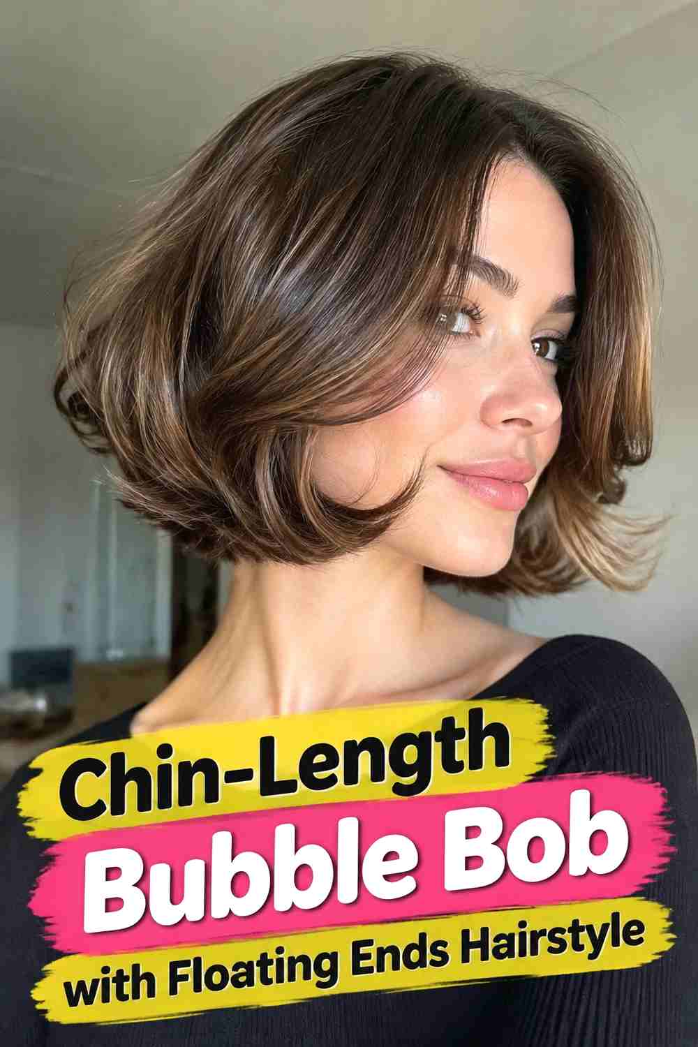 15. Chin Length Bubble Bob With Floating Ends Hairstyle